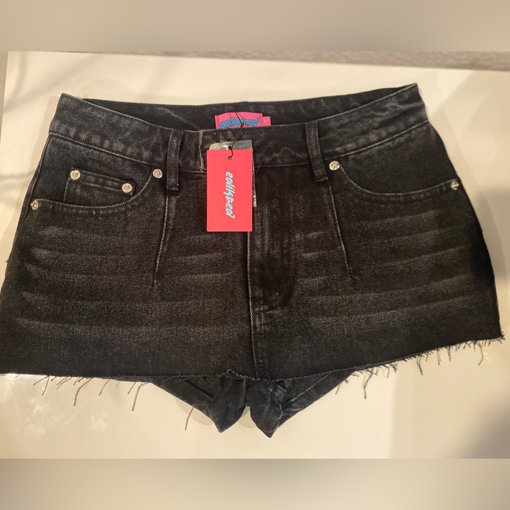 edikted Black Denim Women Skirt-Shorts